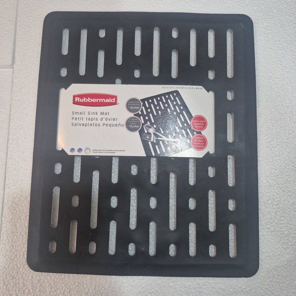 BLACK Rubbermaid Small Sink Mat 1G17 Rubber Dish Protector 10.7 x 12.7 NEW
